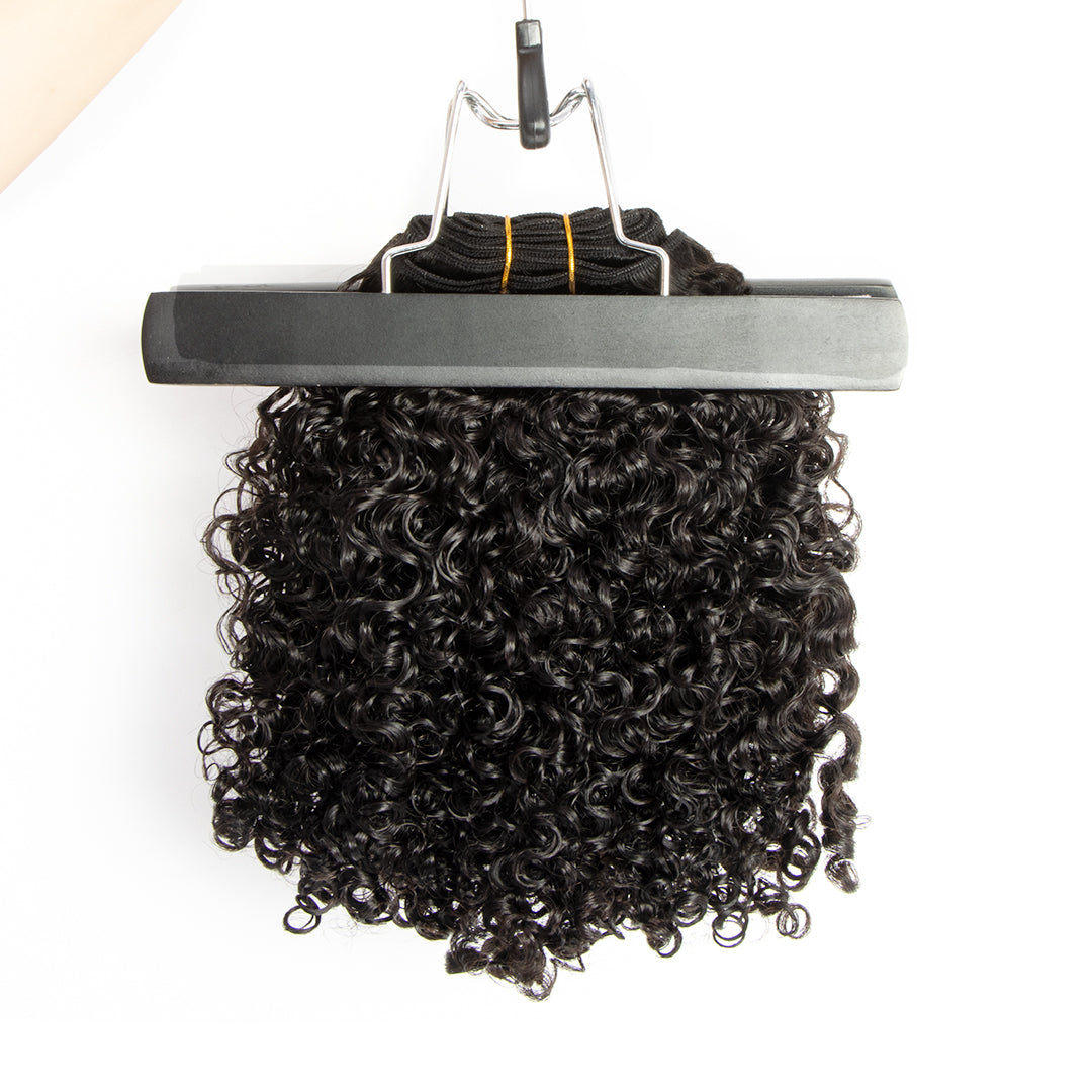 Natural Black Water Kinky Curly Bundle Wefted Hair Extensions