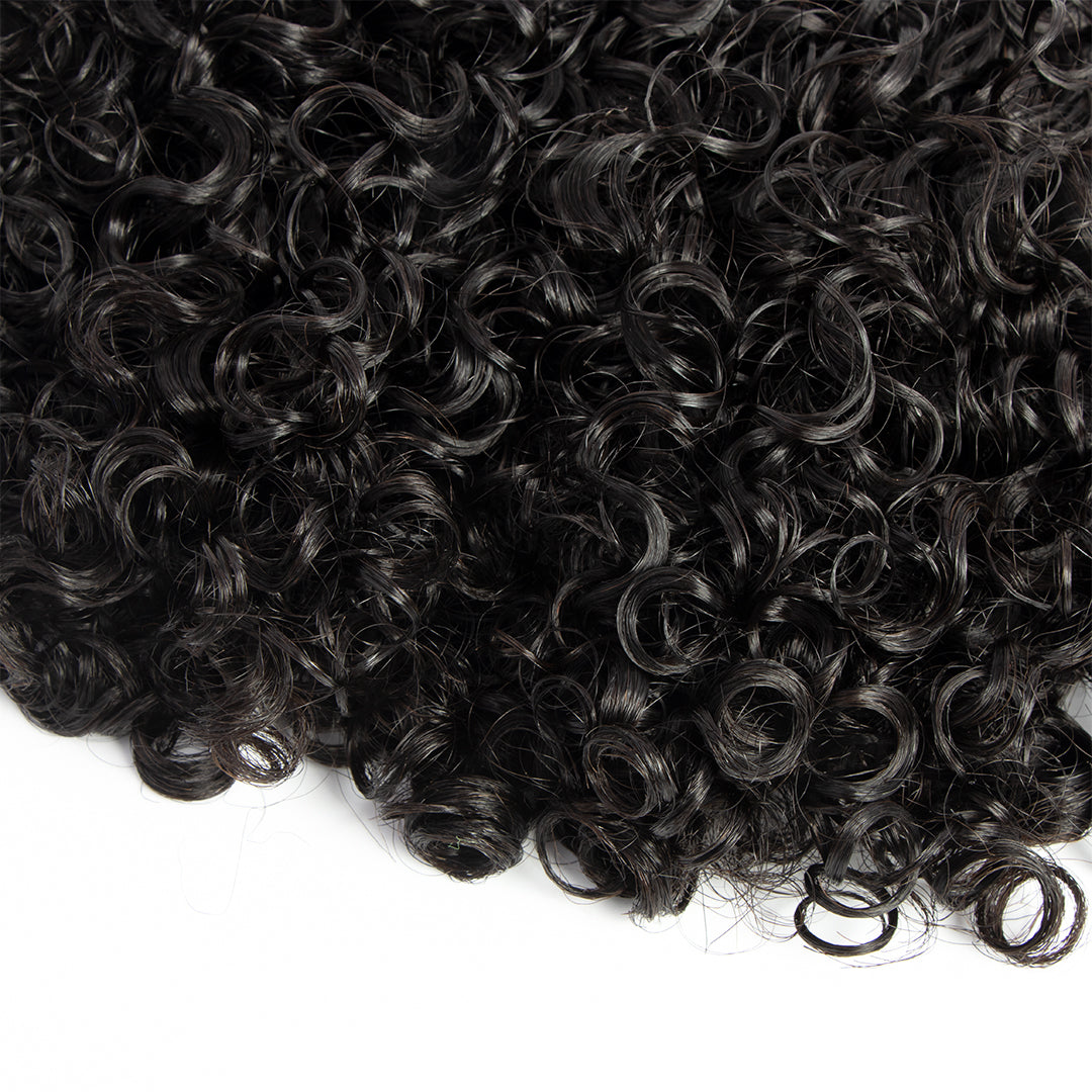 Natural Black Water Kinky Curly Bundle Wefted Hair Extensions