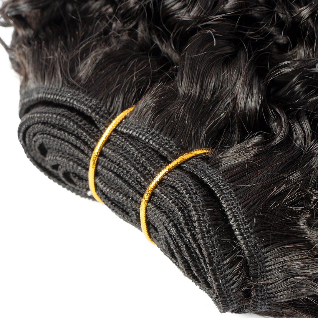 Natural Black Water Kinky Curly Bundle Wefted Hair Extensions