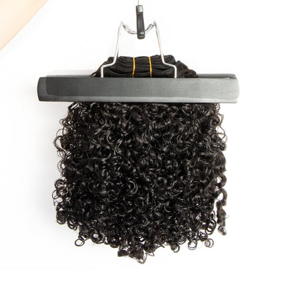 Natural Black Water Kinky Curly Bundle Wefted Hair Extensions