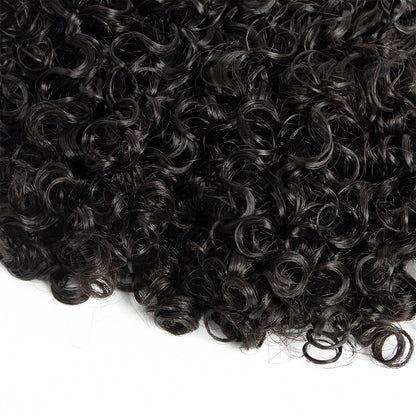 Natural Black Water Kinky Curly Bundle Wefted Hair Extensions